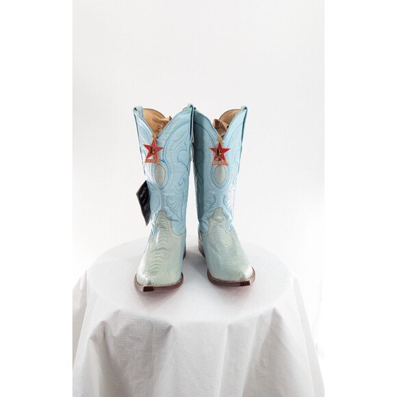 NWT Los Altos Sz 9 EE Rare Pale Blue Cowboy Boots Python? Embroidered Ranch West main image 4